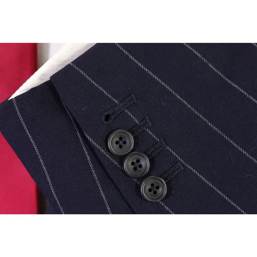 Leonard Logsdail Savile Row Bespoke Navy Blue Chalkstripe 2-Btn Wool Suit 42R